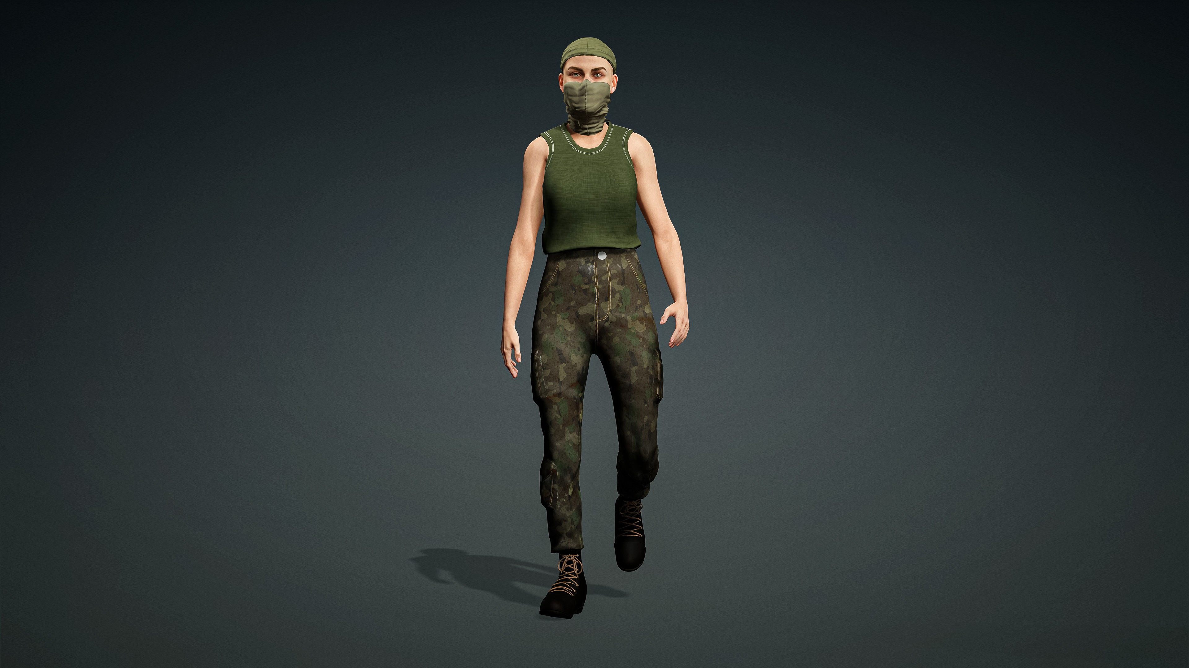 High Quality Realistic Female Military Cargo Low-poly 3D model_3