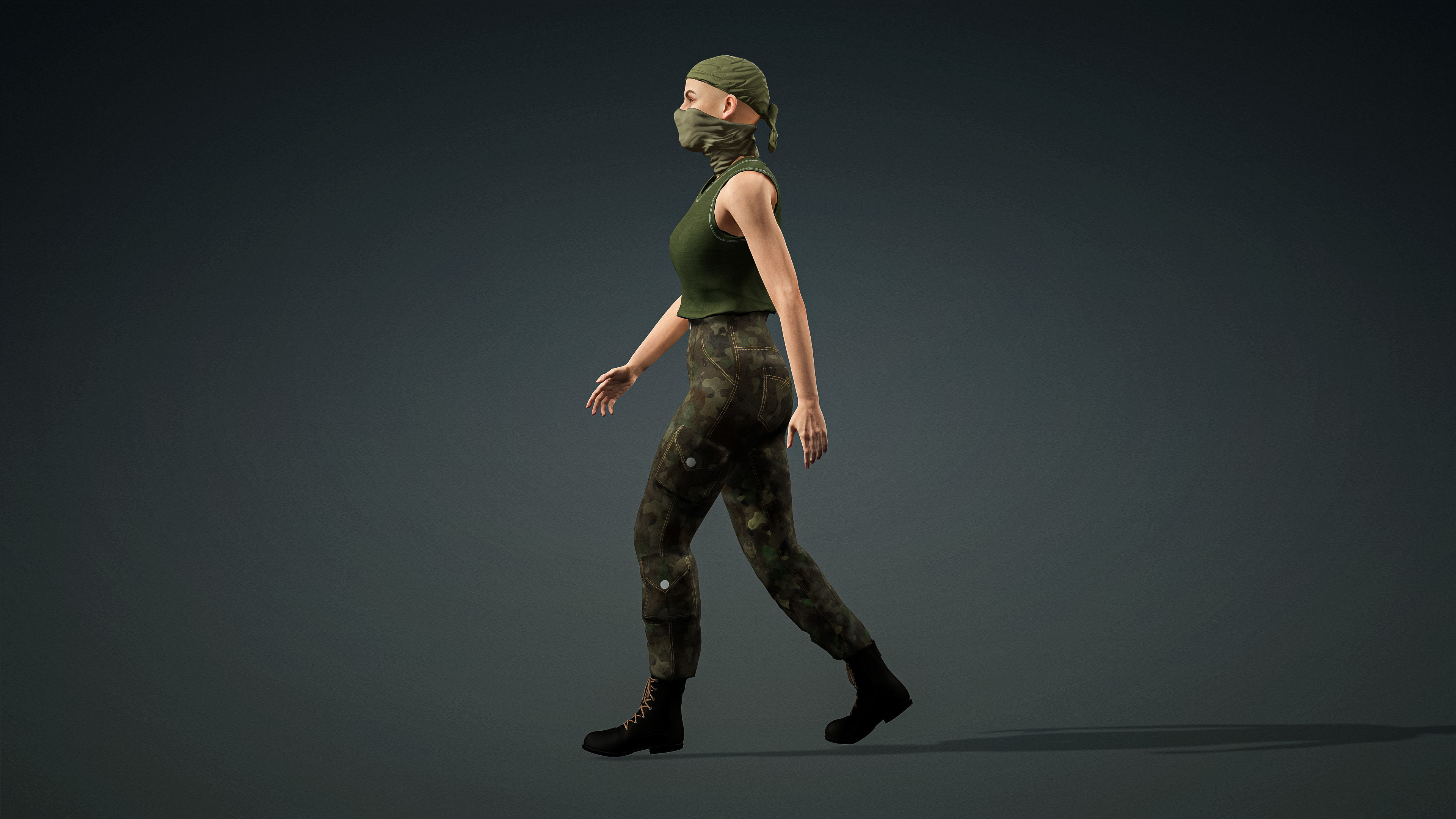 High Quality Realistic Female Military Cargo Low-poly 3D model_6