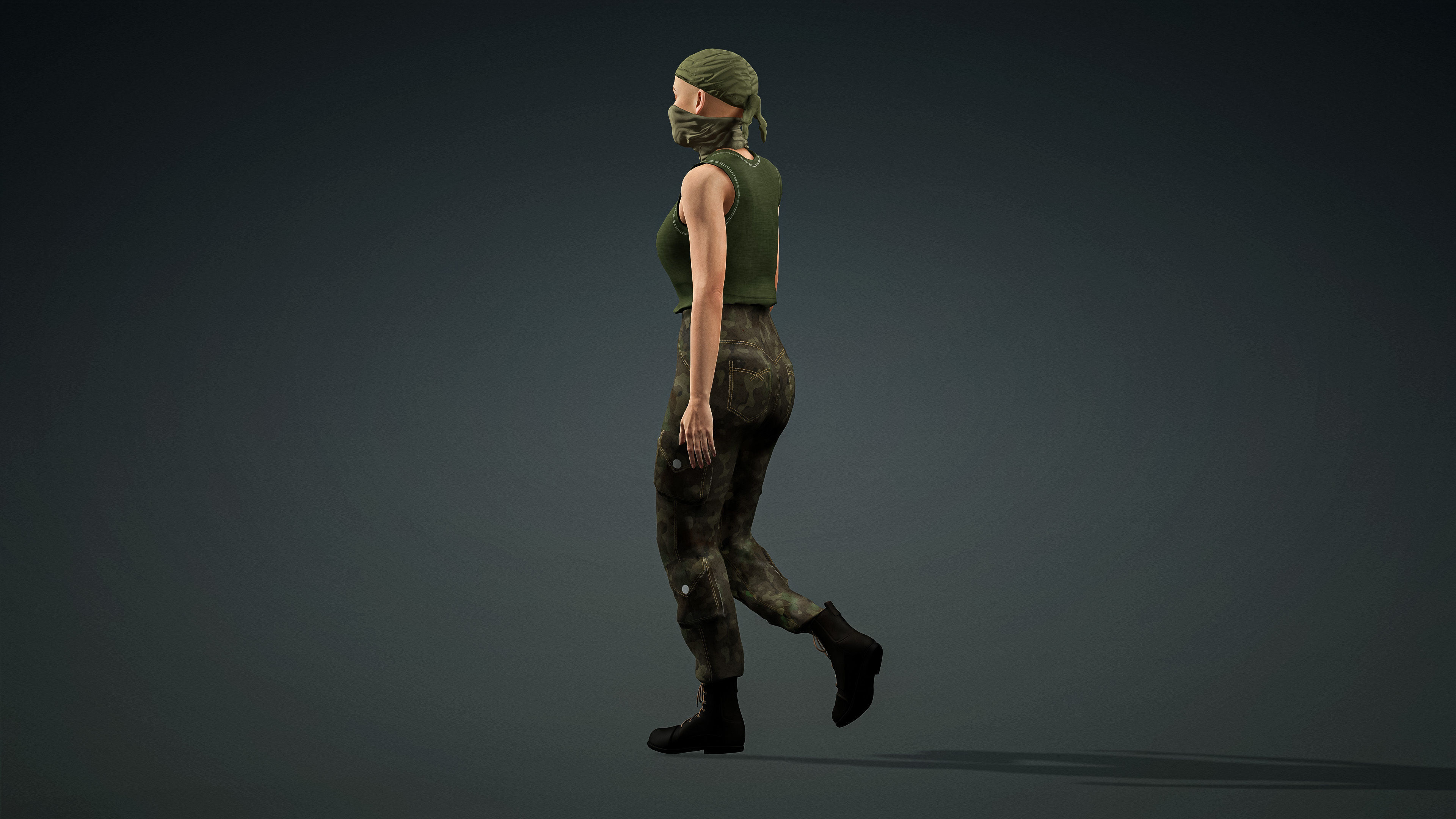 High Quality Realistic Female Military Cargo Low-poly 3D model_7