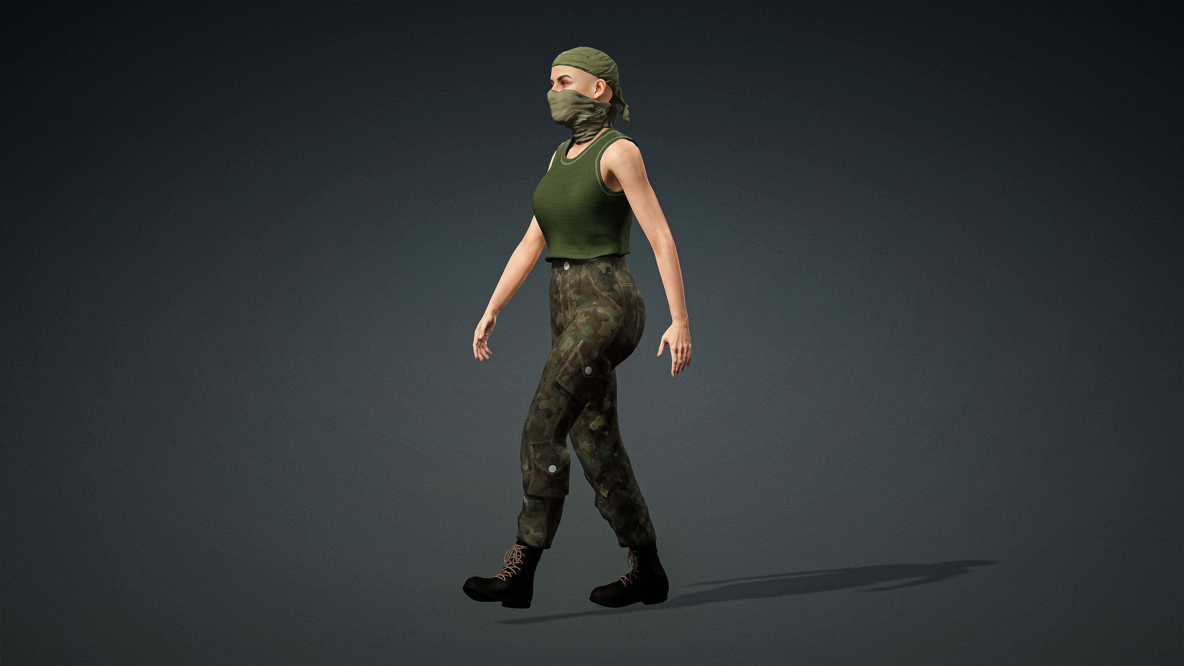 High Quality Realistic Female Military Cargo Low-poly 3D model_5