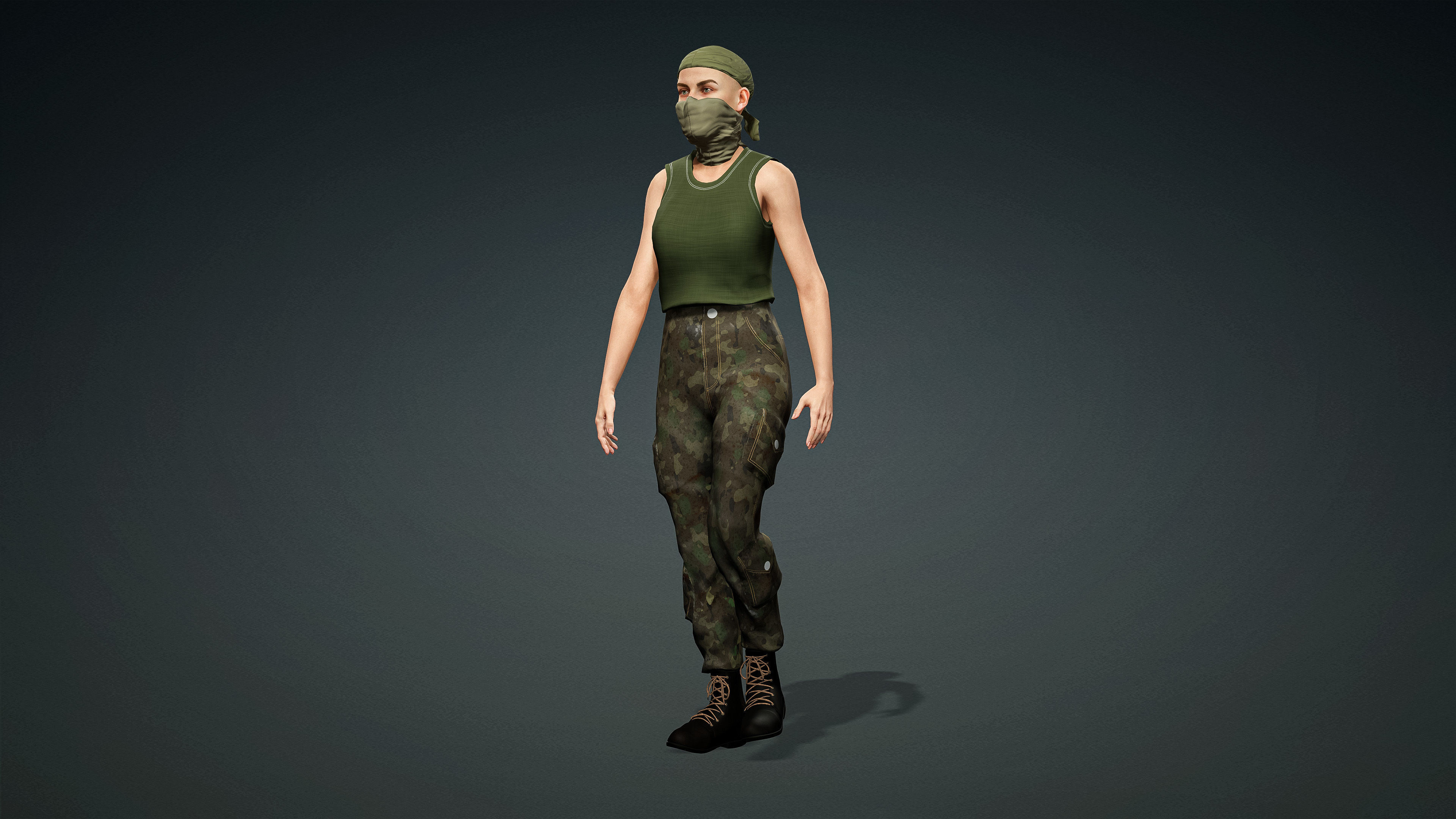 High Quality Realistic Female Military Cargo Low-poly 3D model_4