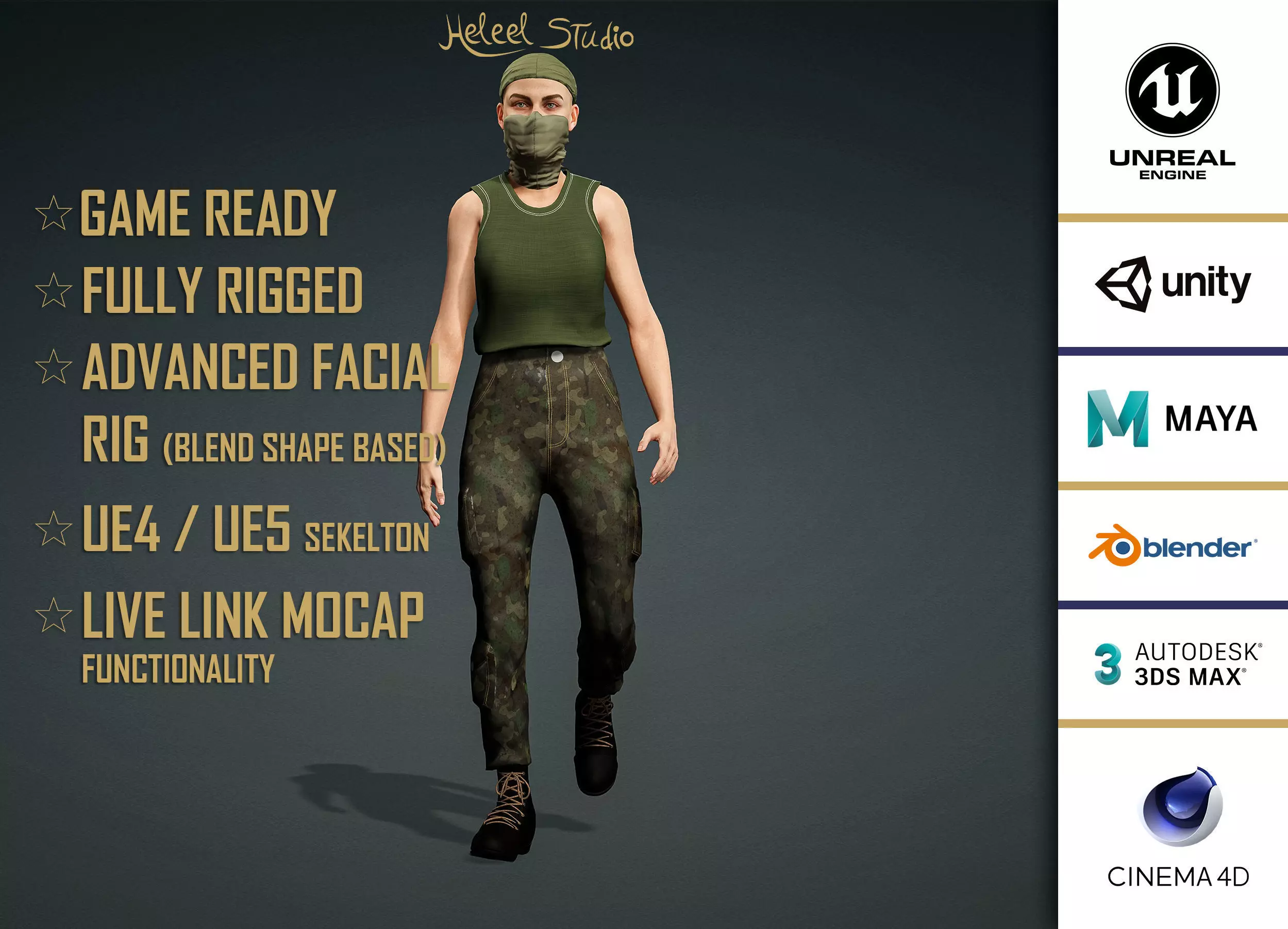 High Quality Realistic Female Military Cargo Low-poly 3D model_0