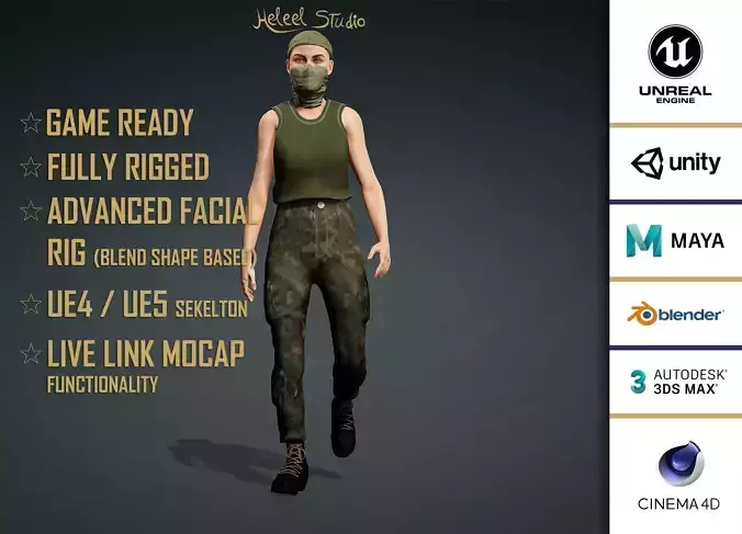 High Quality Realistic Female Military Cargo Low-poly 3D model High Quality Realistic Female Military Cargo Low-poly 3D model