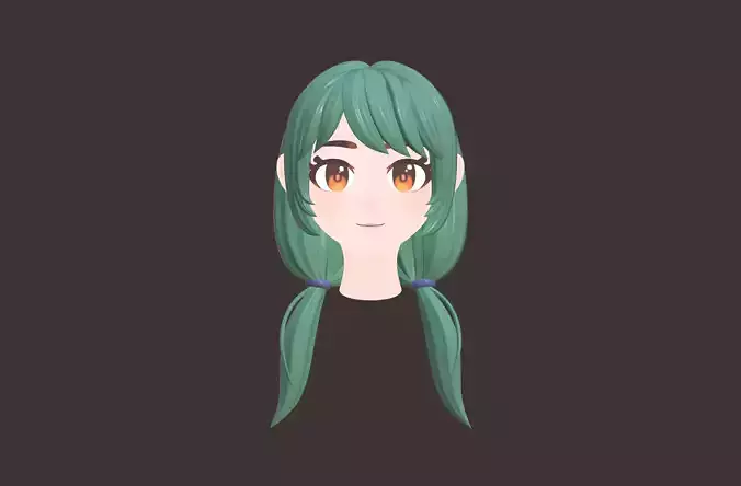 Low double ponytail with slanted bangs for girl model 