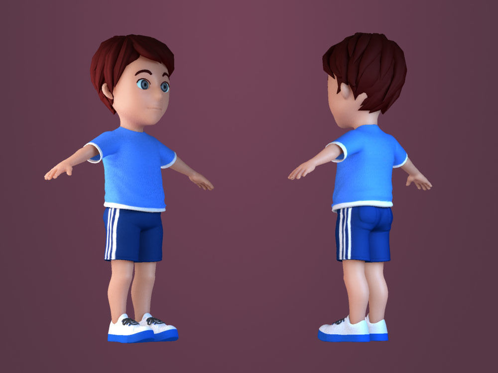 Animated characters students passersby cartoon boys 3D model_2