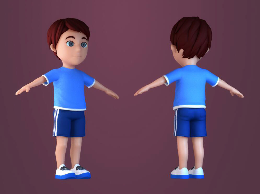 Animated characters students passersby cartoon boys 3D model_1