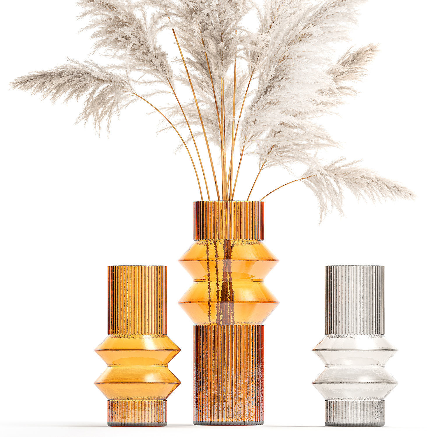 Lush bouquet of dry pampas branches in a vase 317 3D model_12
