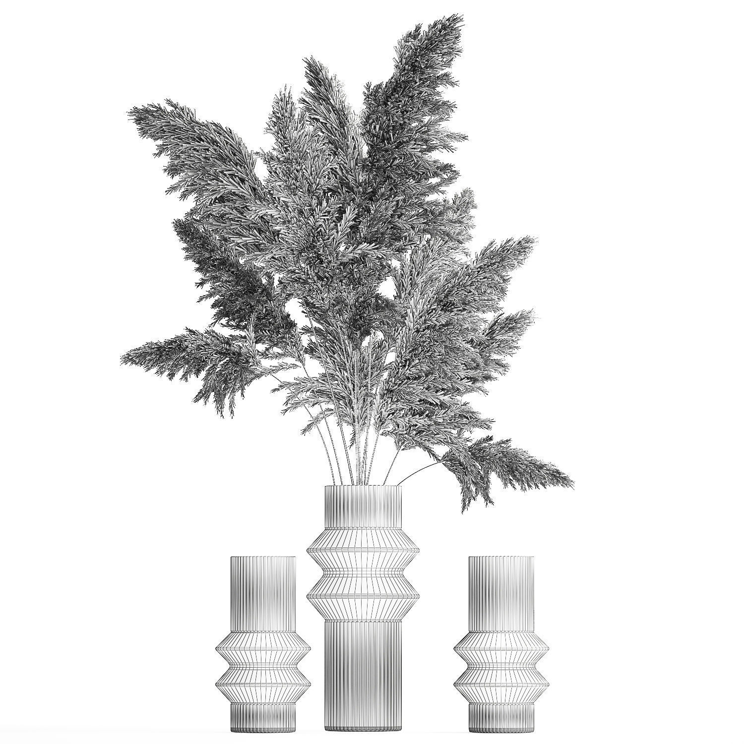 Lush bouquet of dry pampas branches in a vase 317 3D model_14