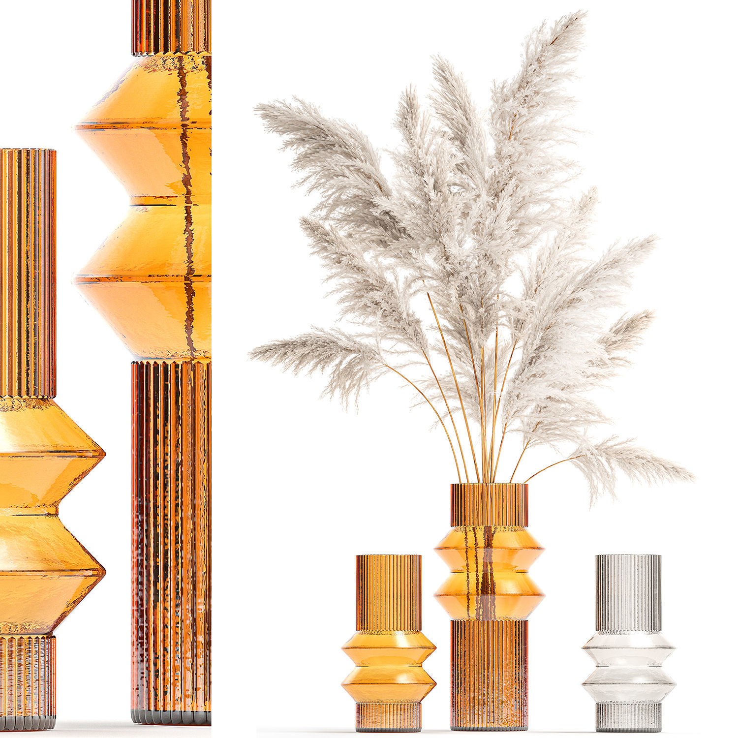 Lush bouquet of dry pampas branches in a vase 317 3D model_6