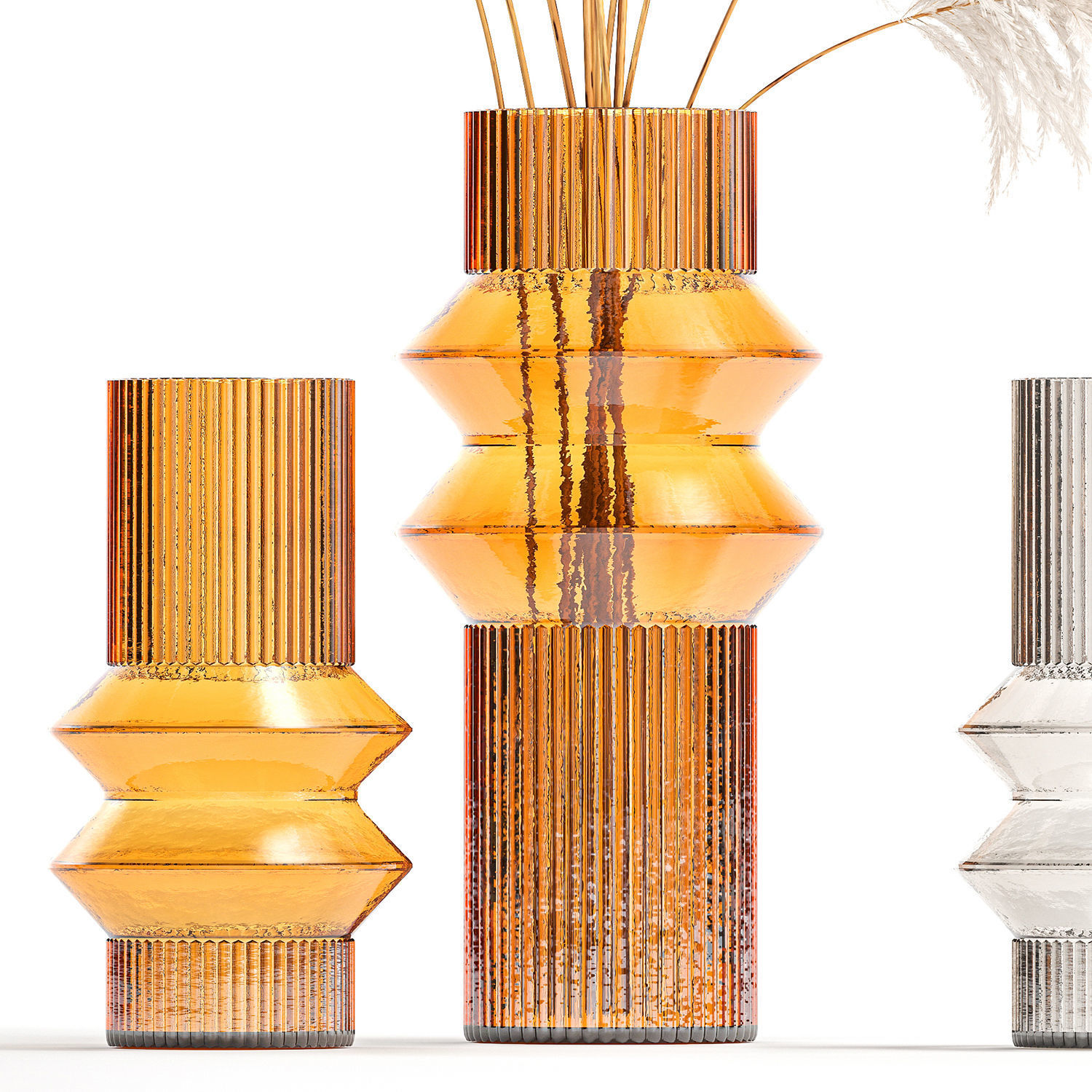 Lush bouquet of dry pampas branches in a vase 317 3D model_8