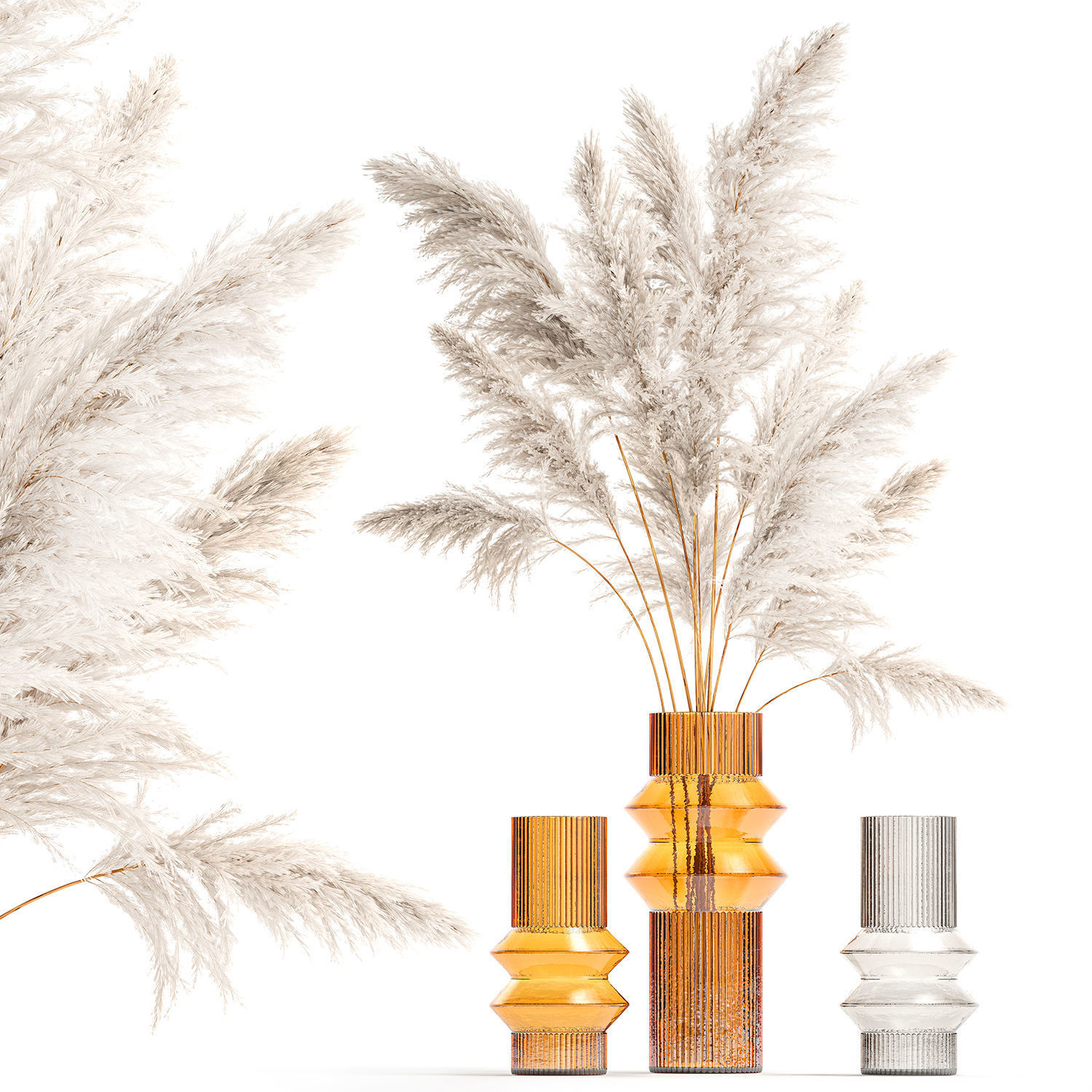 Lush bouquet of dry pampas branches in a vase 317 3D model_13