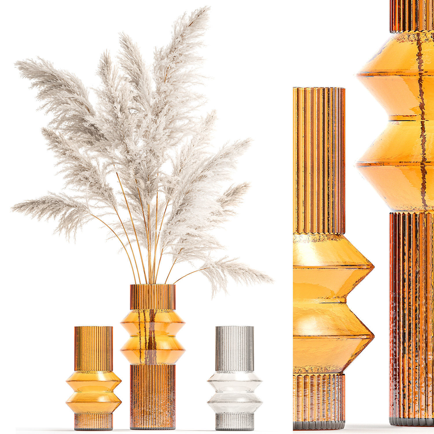 Lush bouquet of dry pampas branches in a vase 317 3D model_11