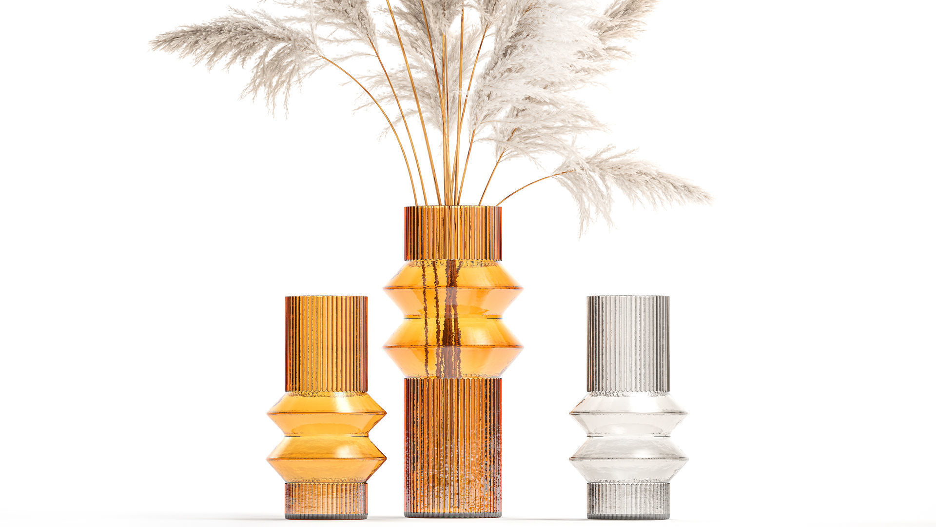 Lush bouquet of dry pampas branches in a vase 317 3D model_2