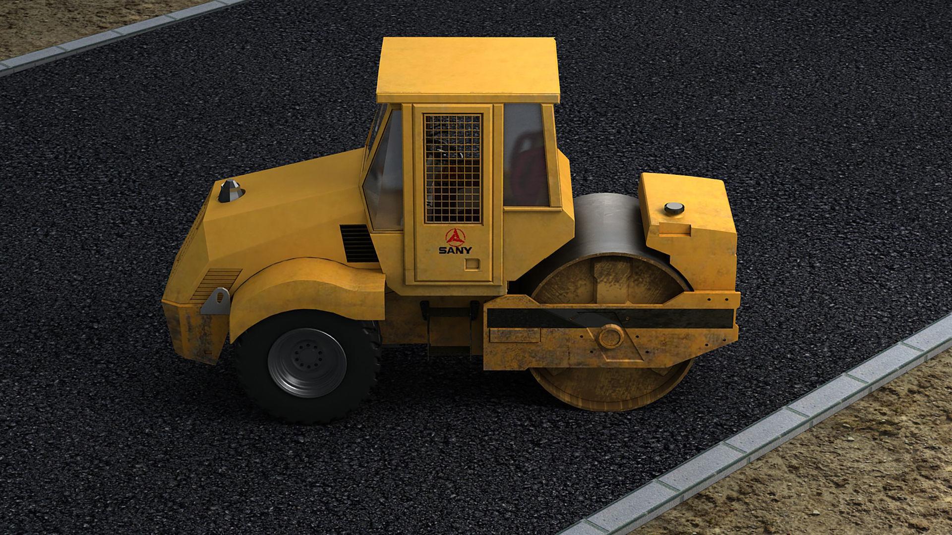 Construction municipal vehicles road rollers construction 3D model_1
