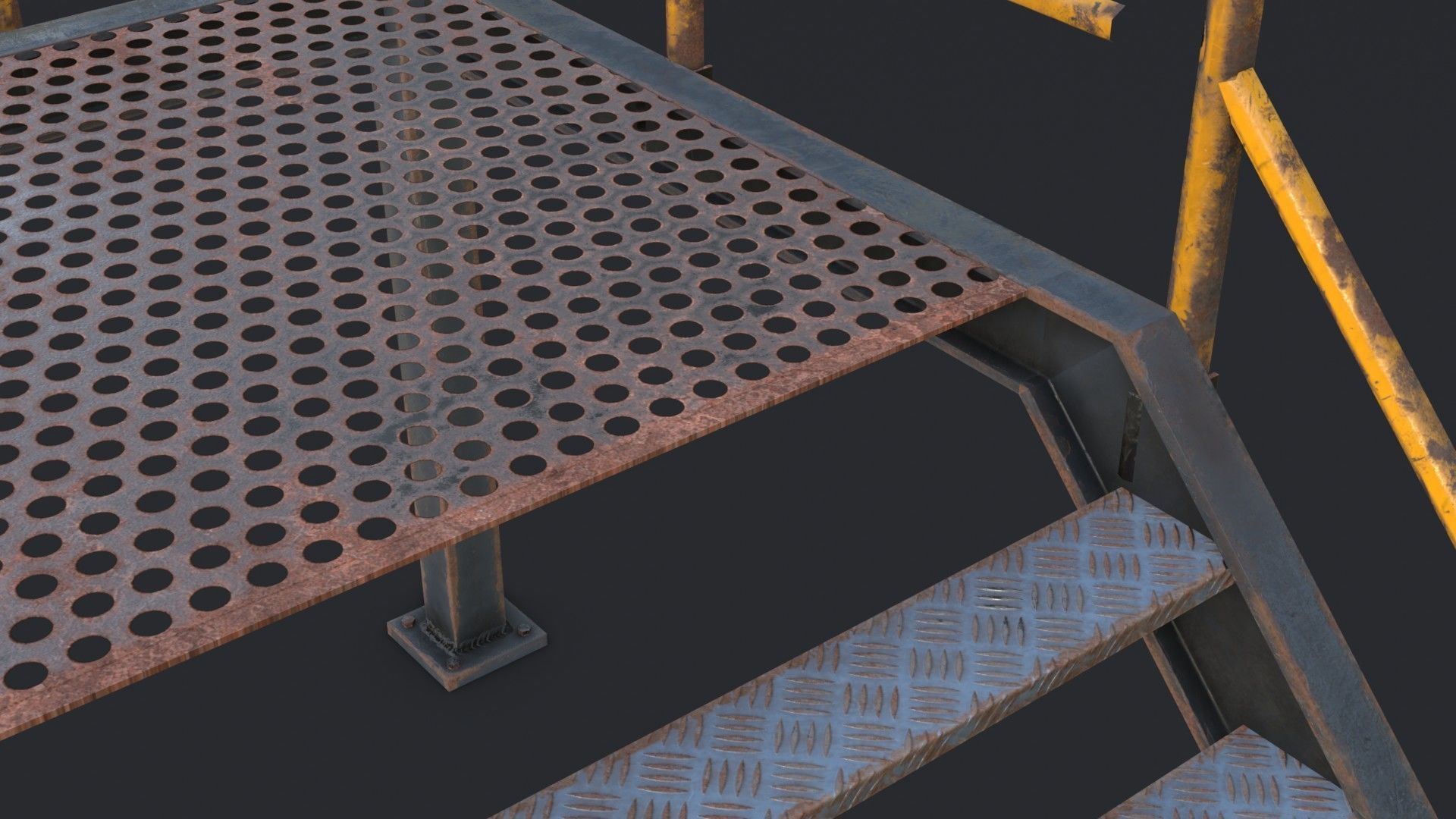 Modular Industrial Walkway Low-poly 3D model_12