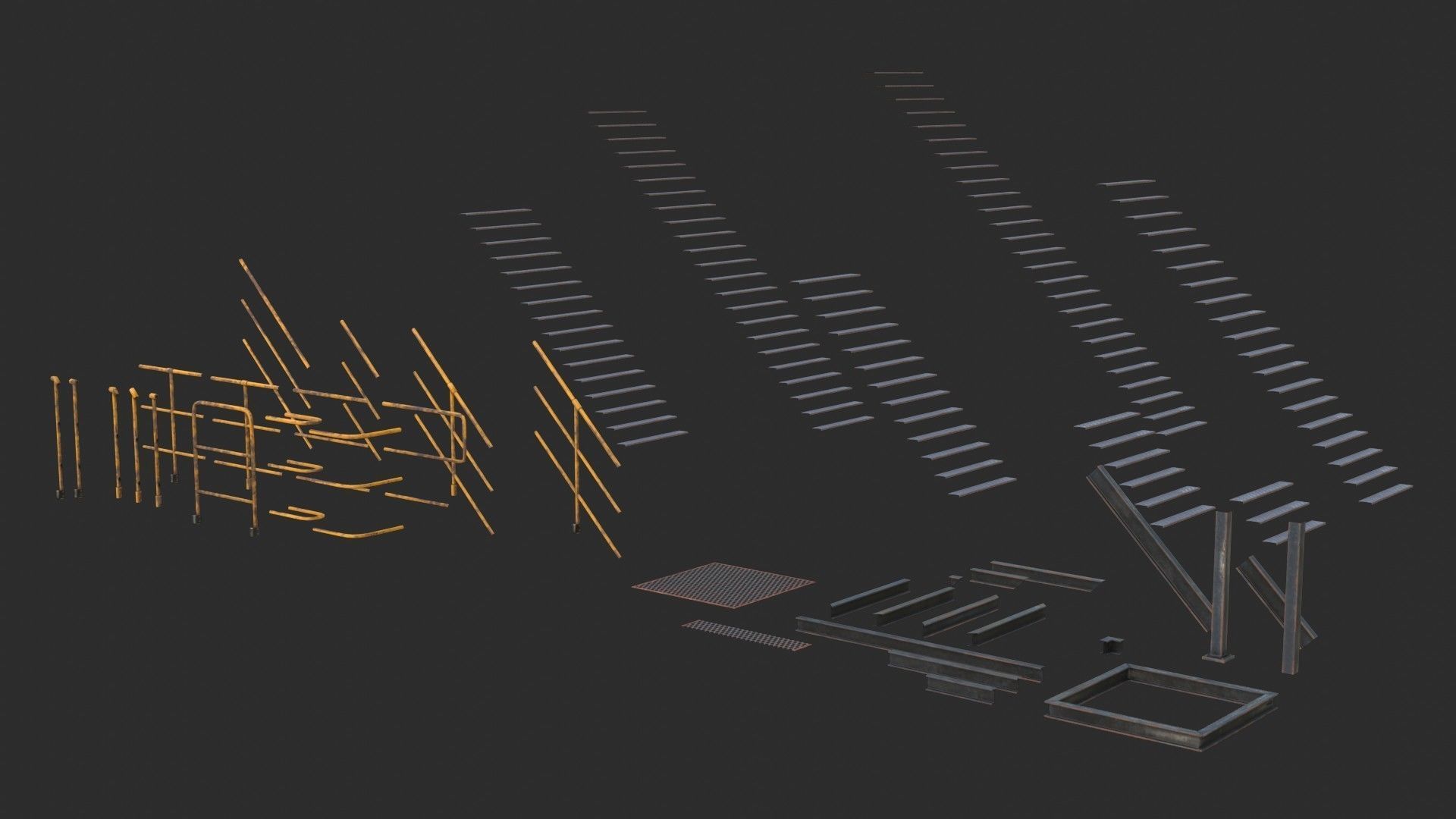 Modular Industrial Walkway Low-poly 3D model_10