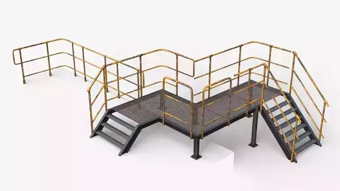 Modular Industrial Walkway Low-poly 3D model Modular Industrial Walkway Low-poly 3D model