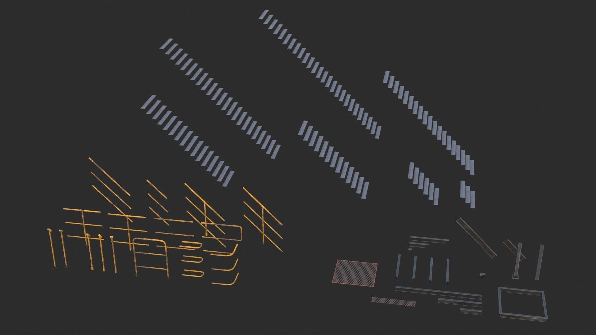 Modular Industrial Walkway Low-poly 3D model_9