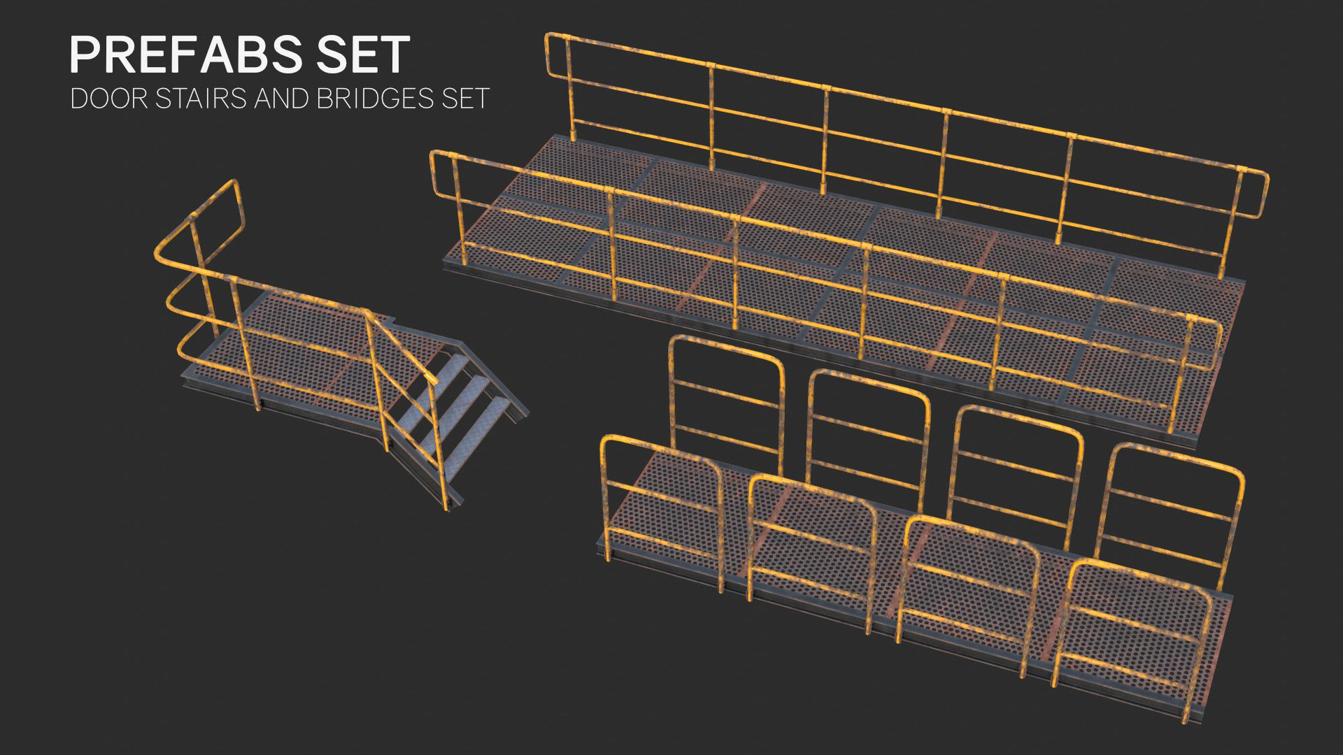 Modular Industrial Walkway Low-poly 3D model_4