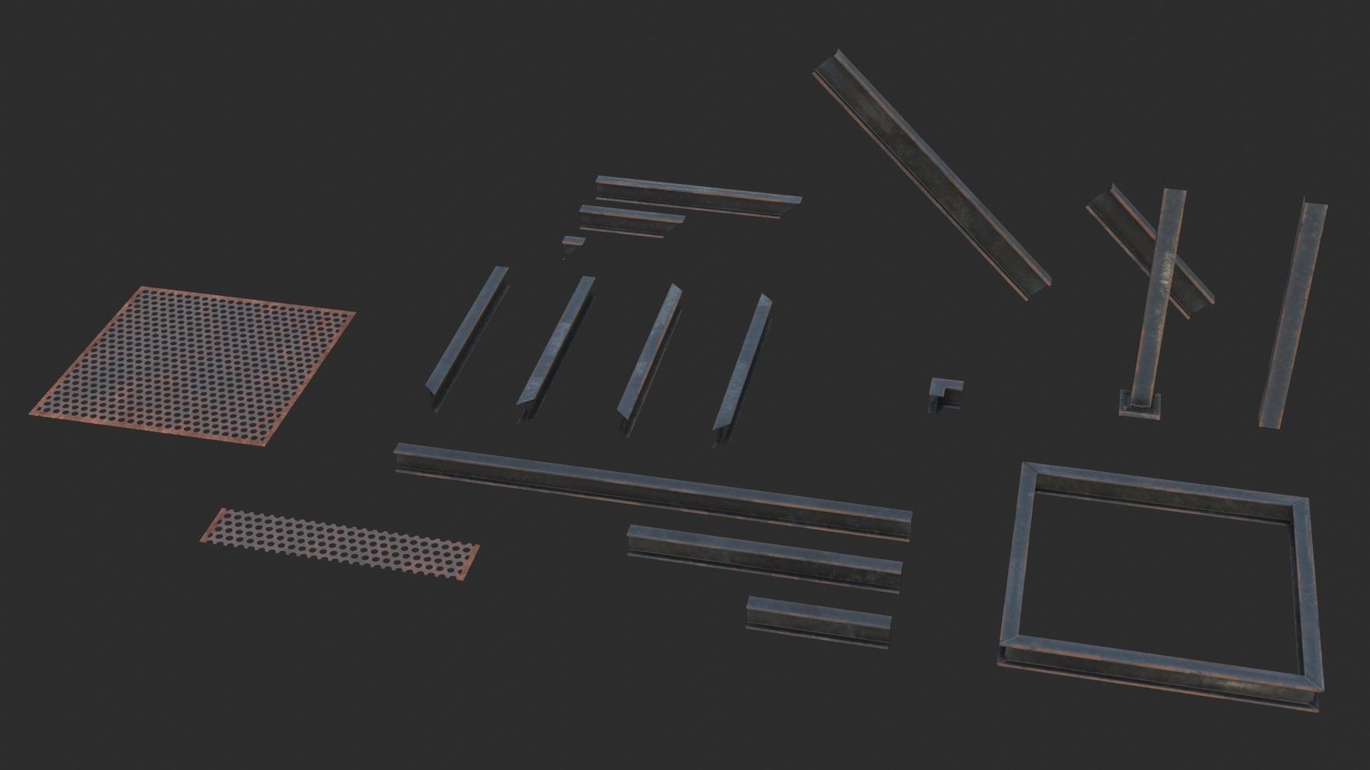 Modular Industrial Walkway Low-poly 3D model_2