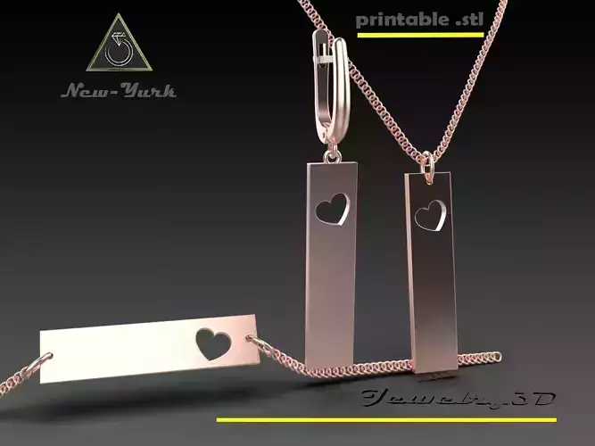 earring bracelete pendant rectangle-heart