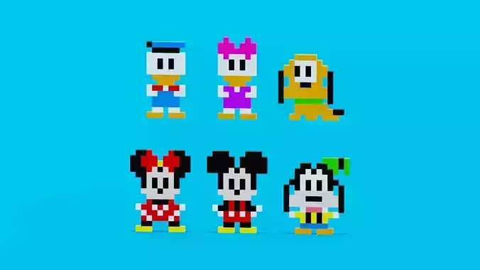 Mickey Mouse Friends Pixel  Low-poly 3D model