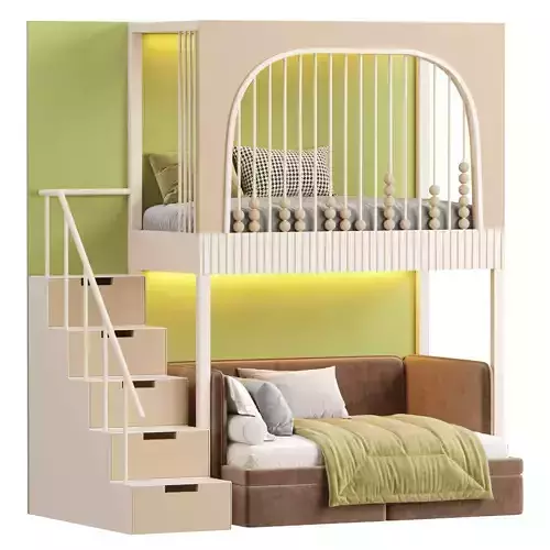 Kids Bed Two Level 3D model