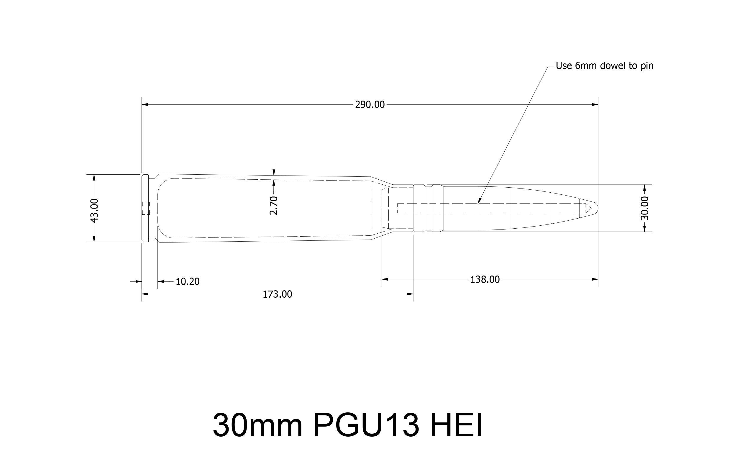 A10 Thunderbolt GAU-8 PGU13 HEI 30mm x 173mm  3D print model_6