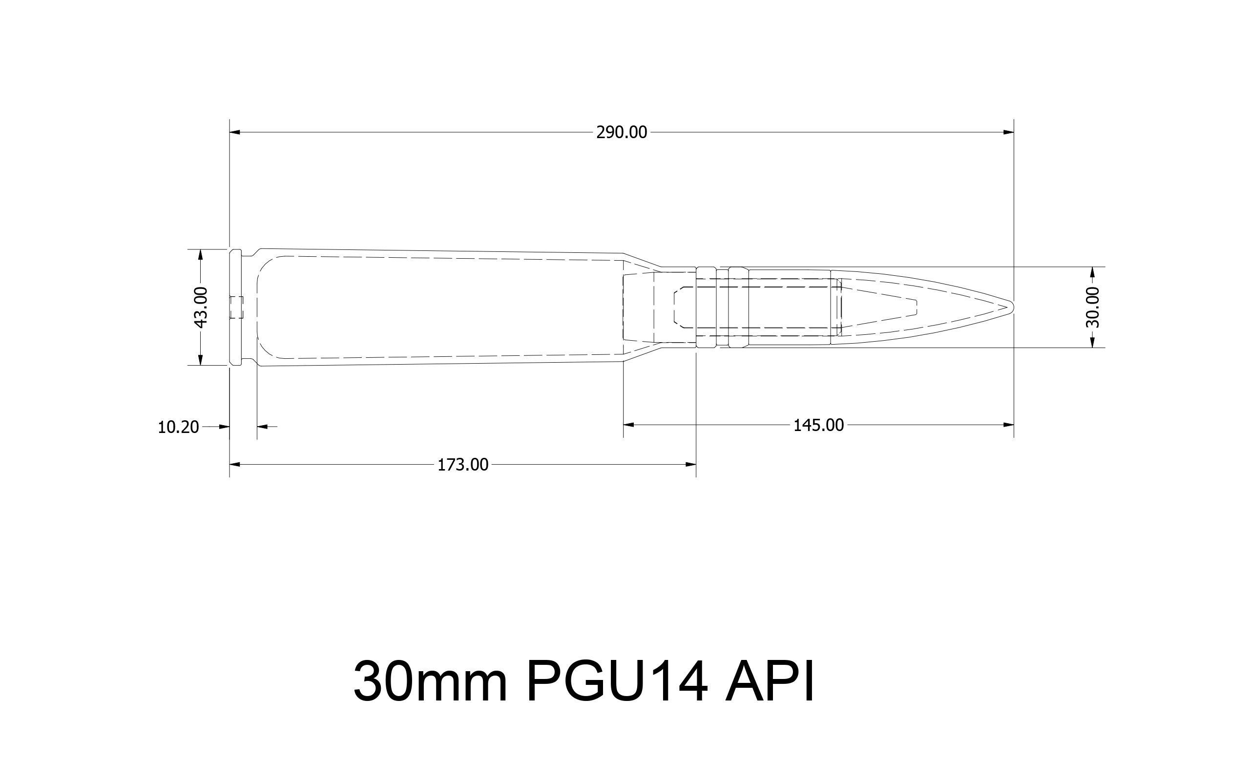 A10 Thunderbolt GAU-8 PGU14 API and PGU13 HEI 30mm x 173mm  3D print model_17