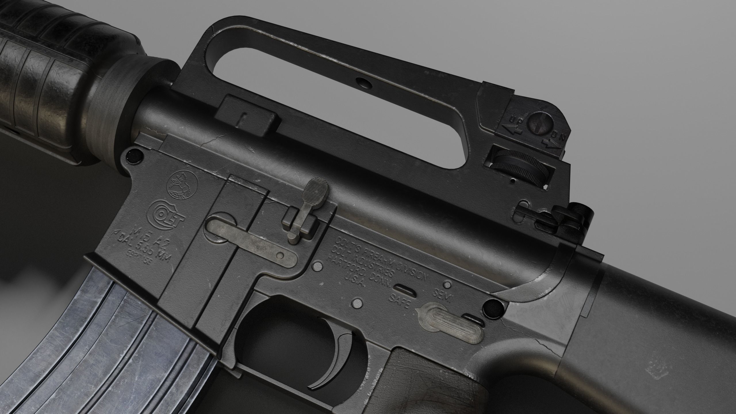 M16A2 Service Rifle Low-poly 3D model_7