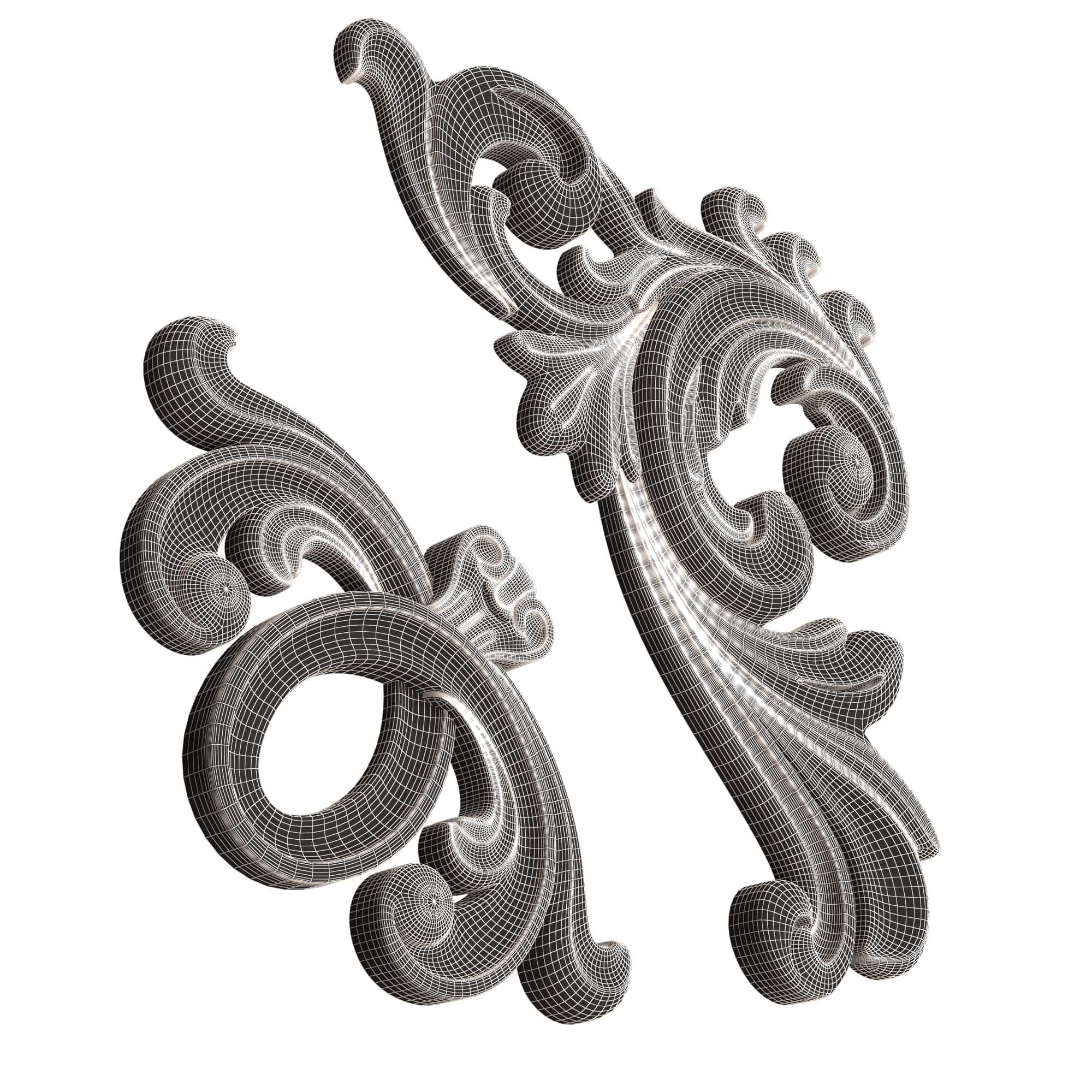 Corner Carved Plaster Molding Decoration 025 Low-poly 3D model_9