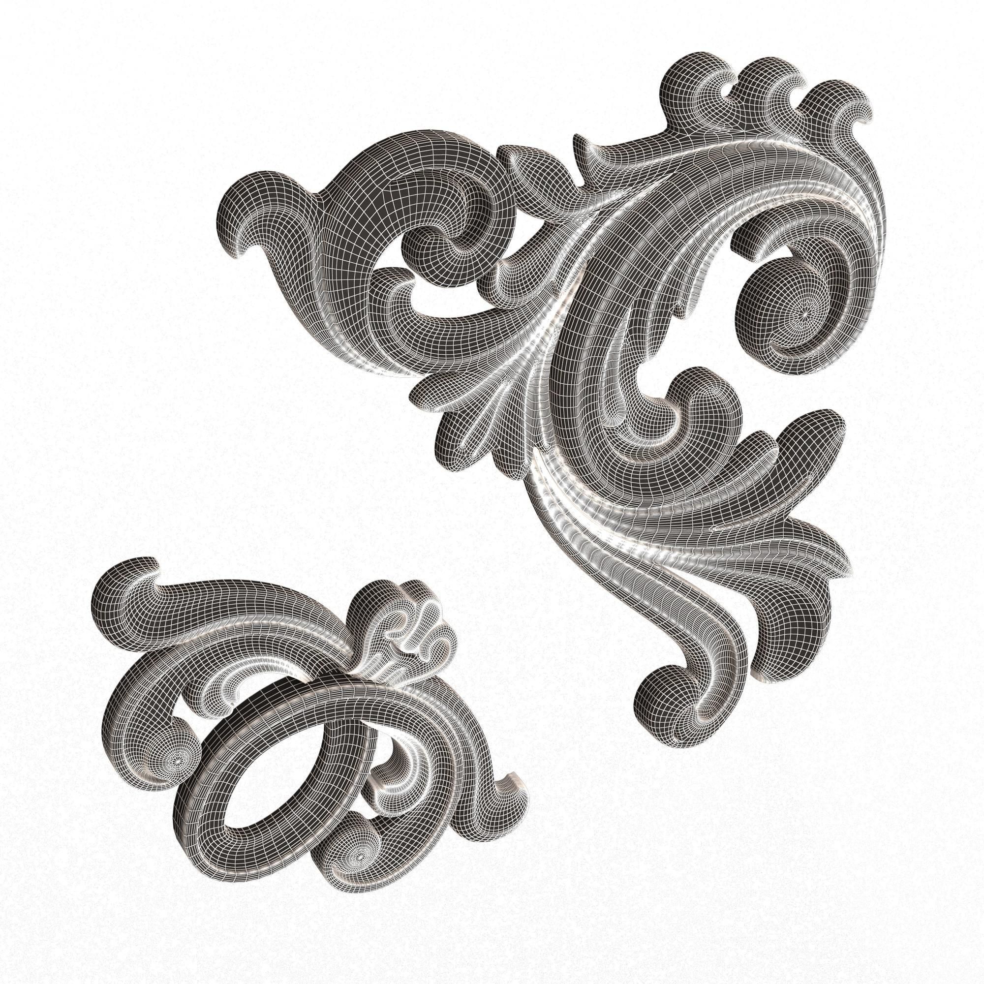 Corner Carved Plaster Molding Decoration 025 Low-poly 3D model_7