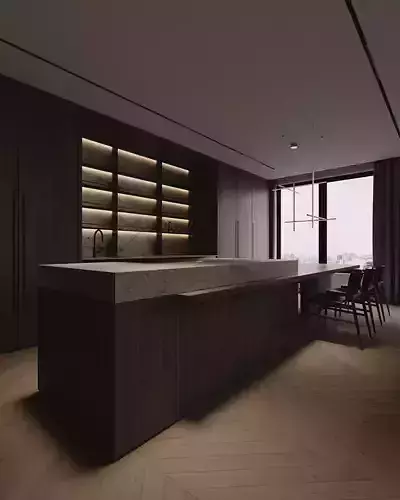 Minimalist Livingroom-Kitchen Interior  3d scene by Lido CG