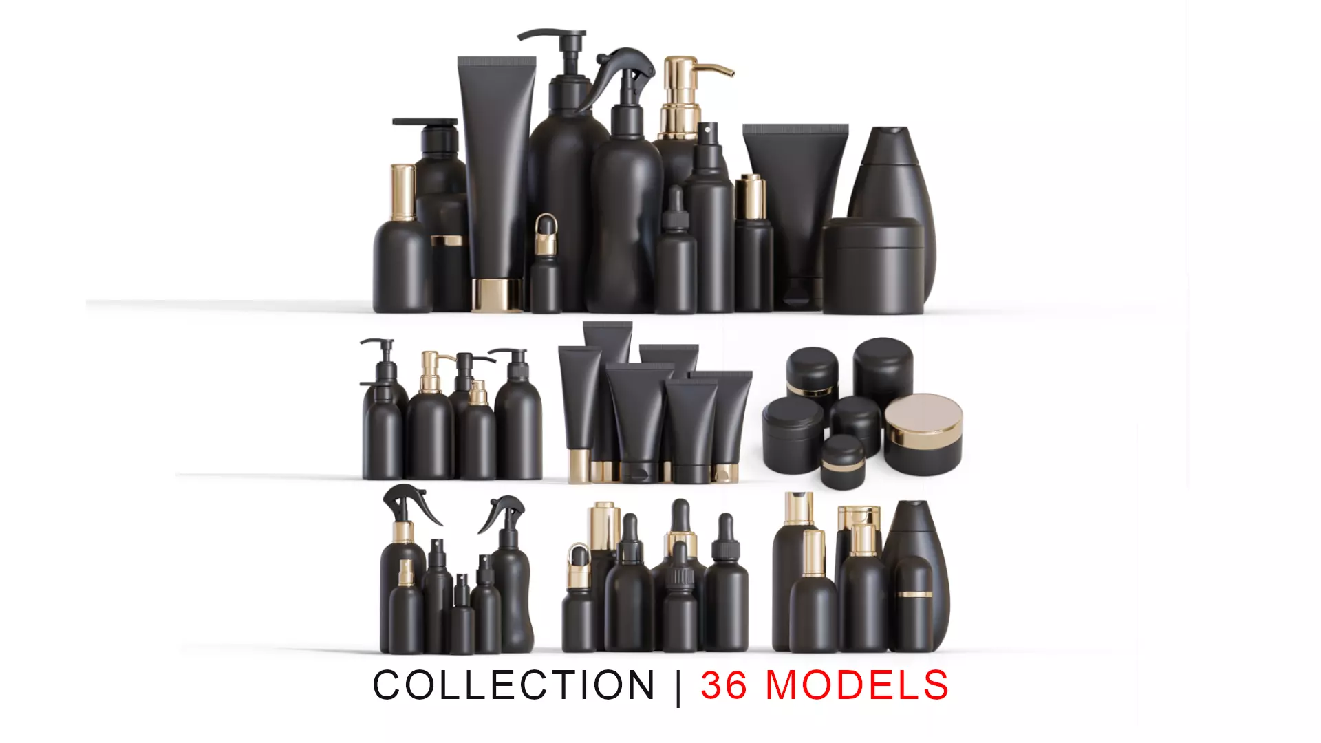 Black Cosmetic Containers 3D Model Collection_0