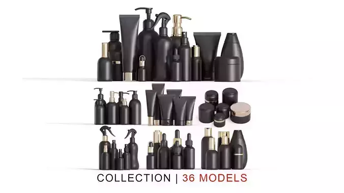 Black Cosmetic Containers 3D Model Collection