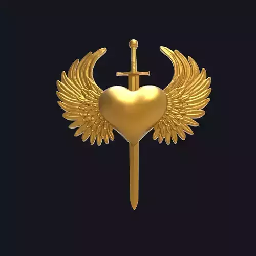heart with wings pierced by a sword  3D print model