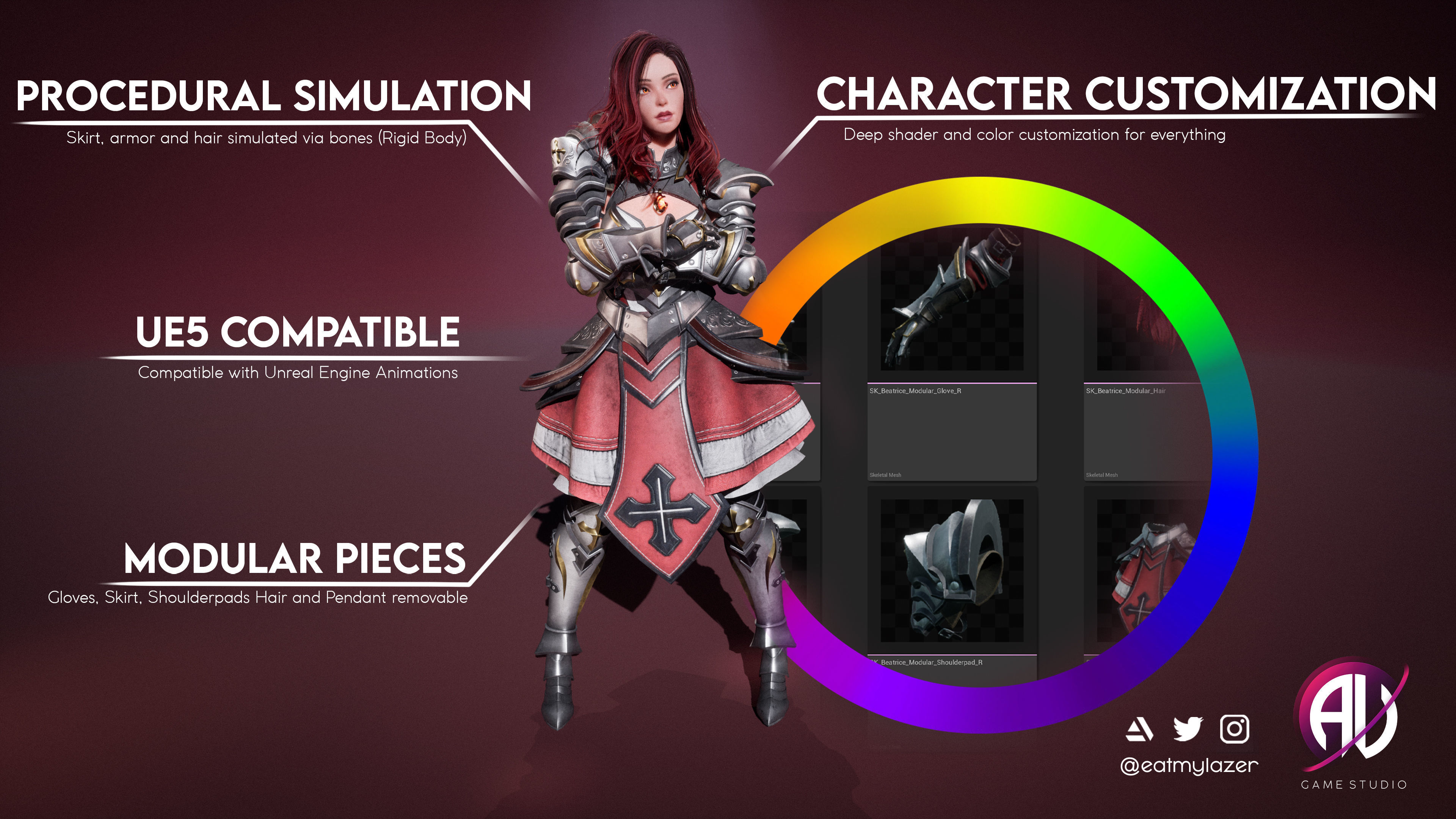 Female Modular Knight - Beatrice Low-poly 3D model_5