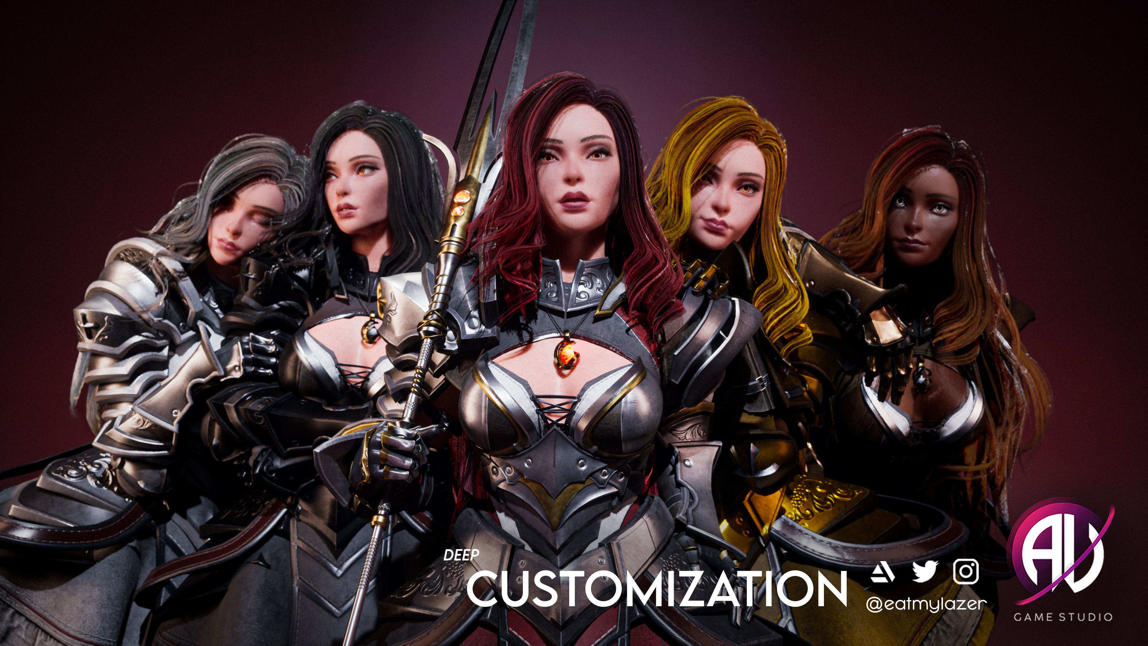 Female Modular Knight - Beatrice Low-poly 3D model_4