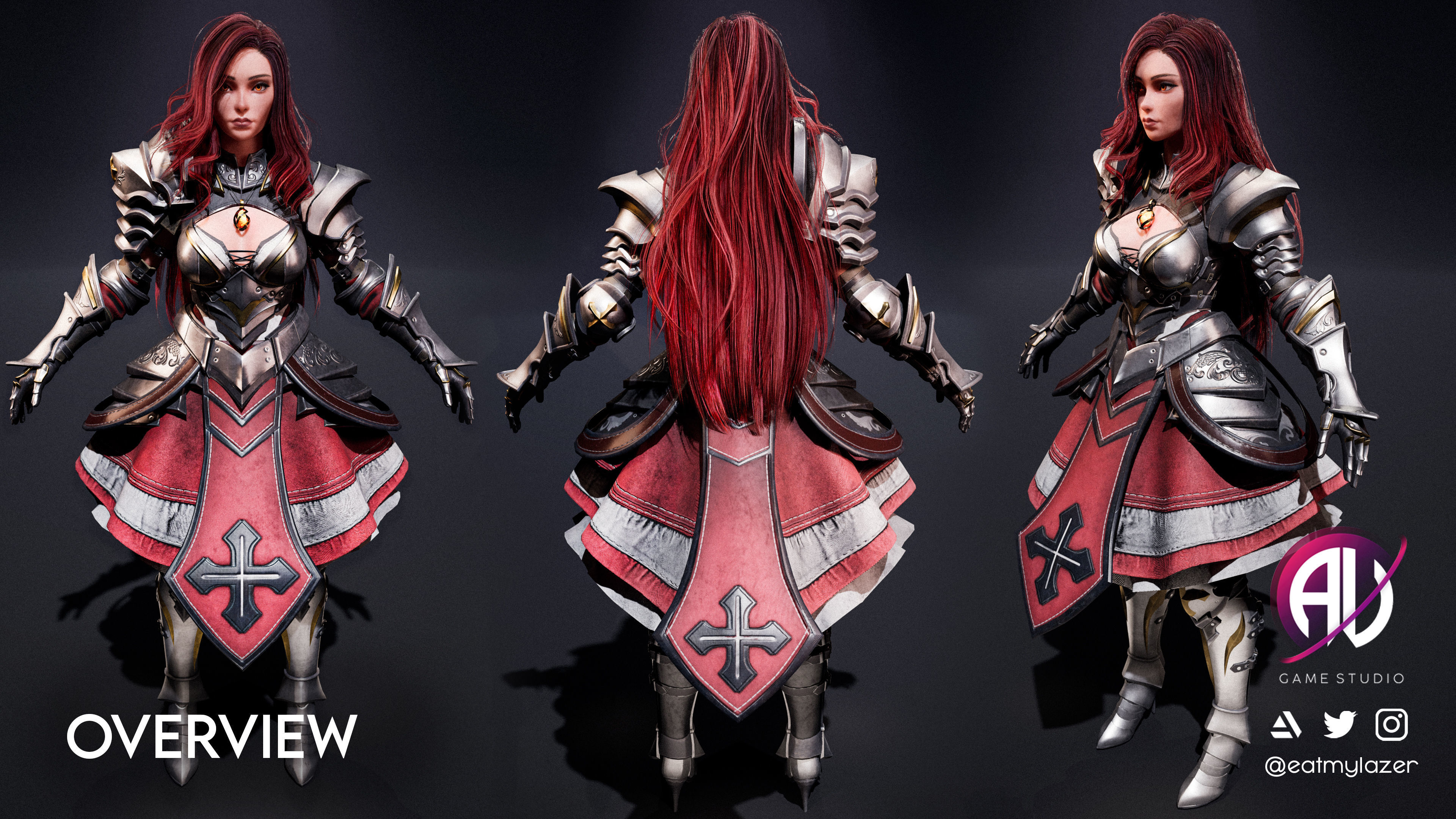 Female Modular Knight - Beatrice Low-poly 3D model_8