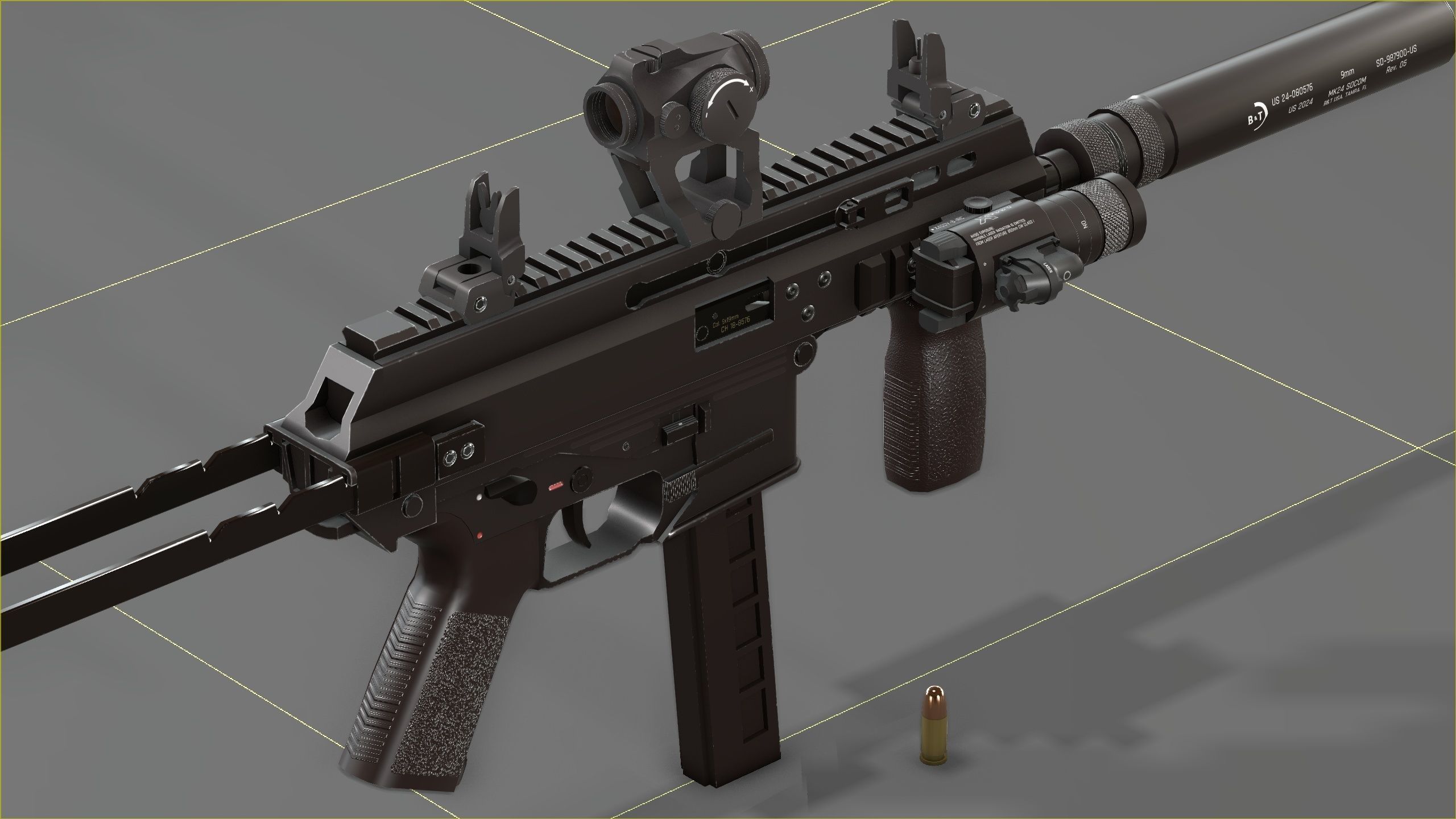 B and T APC PRO 9mm with suppressor and Surefire x400rv Low-poly 3D model_4