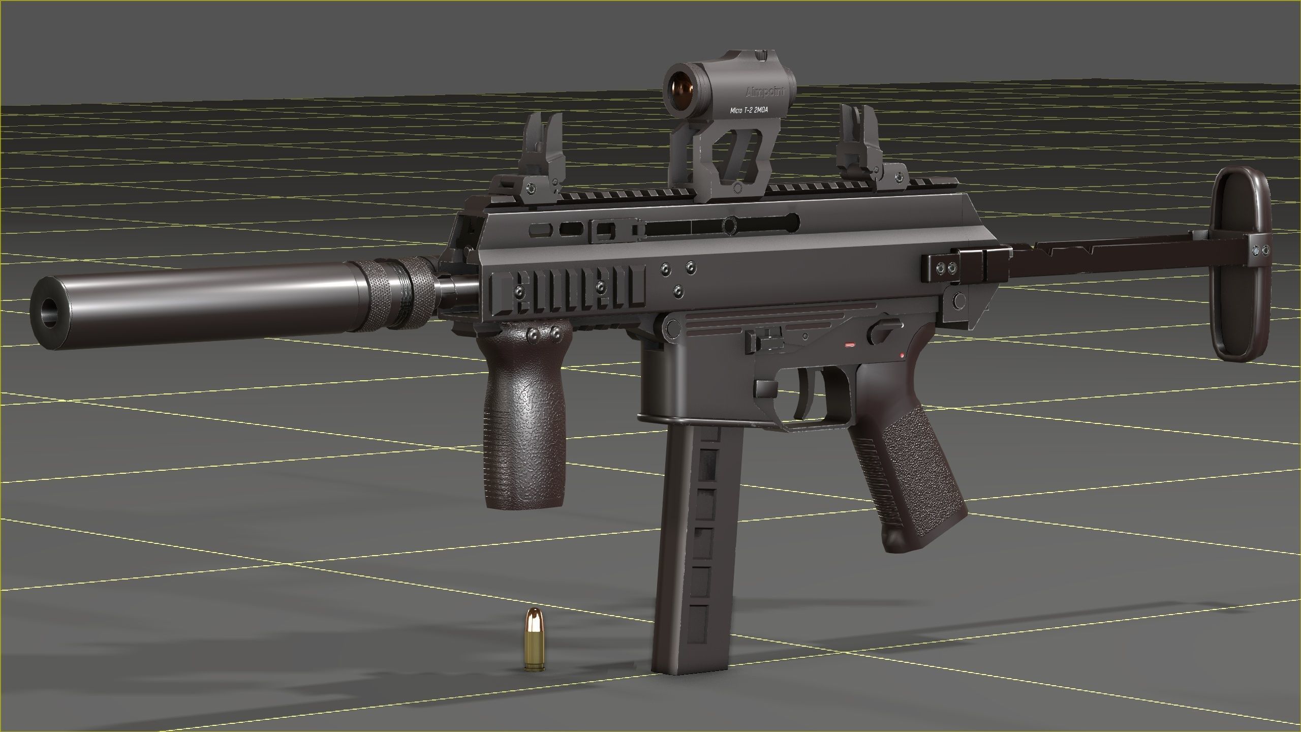B and T APC PRO 9mm with suppressor and Surefire x400rv Low-poly 3D model_10