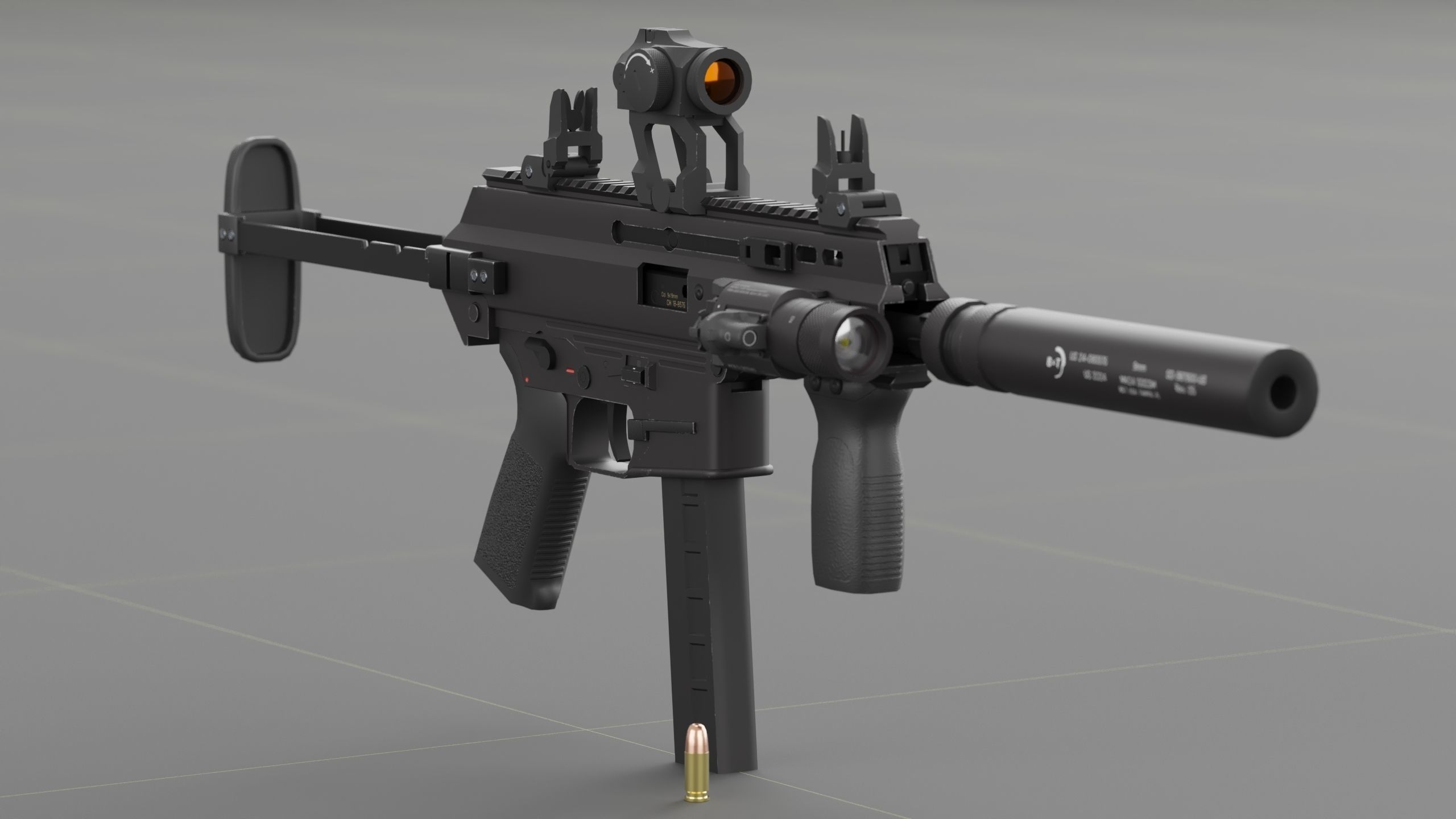 B and T APC PRO 9mm with suppressor and Surefire x400rv Low-poly 3D model_25