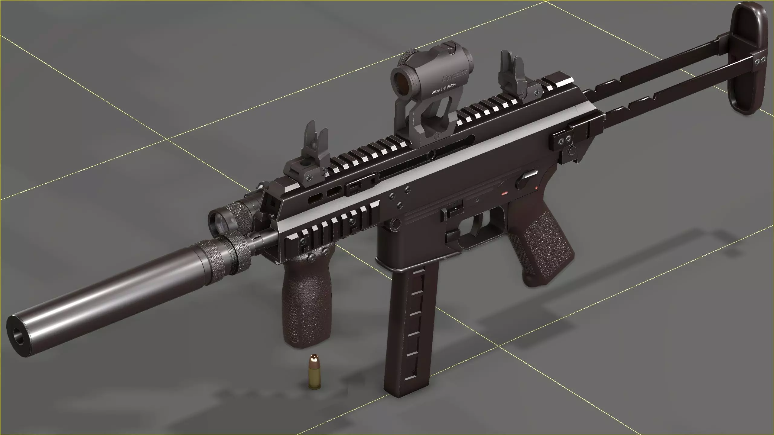 B and T APC PRO 9mm with suppressor and Surefire x400rv Low-poly 3D model_0