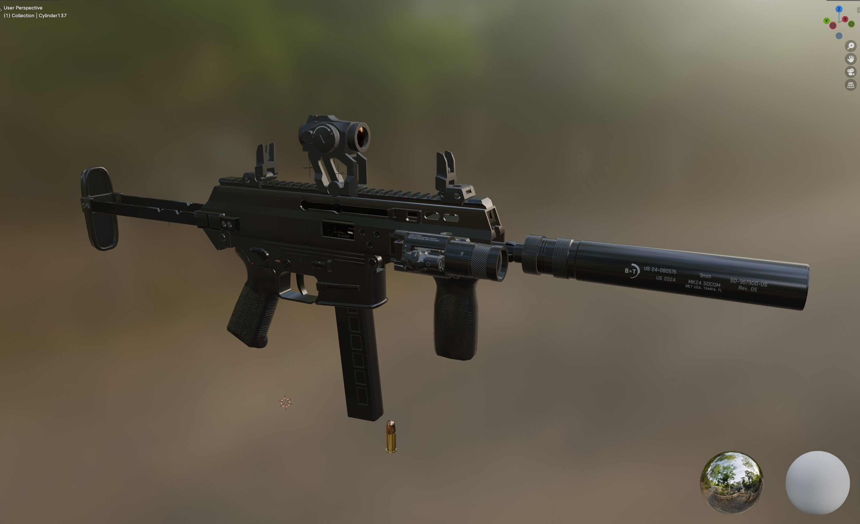 B and T APC PRO 9mm with suppressor and Surefire x400rv Low-poly 3D model_18