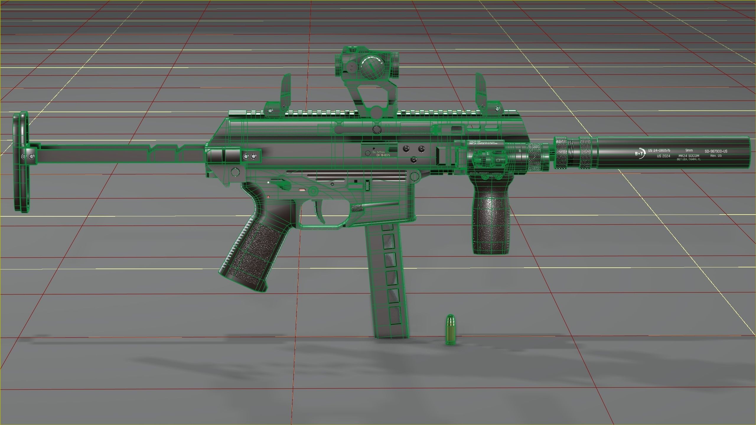 B and T APC PRO 9mm with suppressor and Surefire x400rv Low-poly 3D model_15