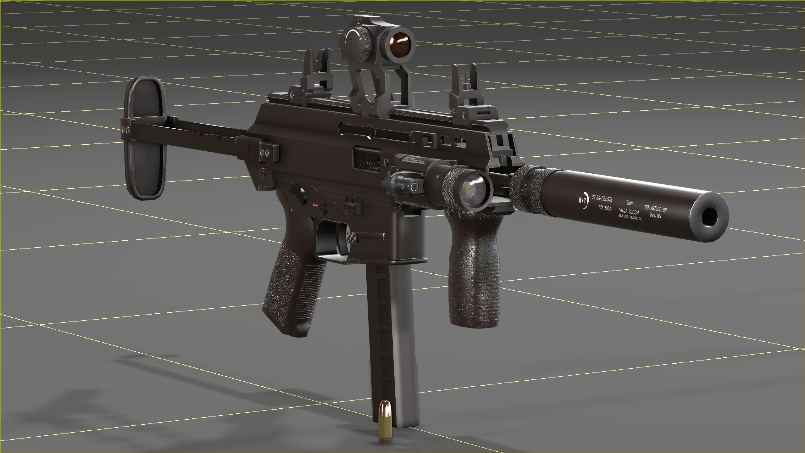 B and T APC PRO 9mm with suppressor and Surefire x400rv Low-poly 3D model_12