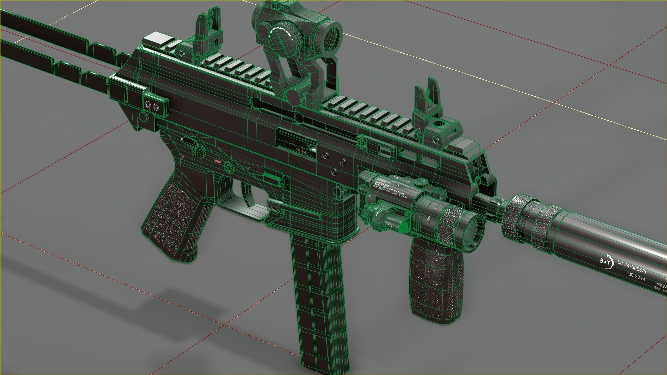 B and T APC PRO 9mm with suppressor and Surefire x400rv Low-poly 3D model_7
