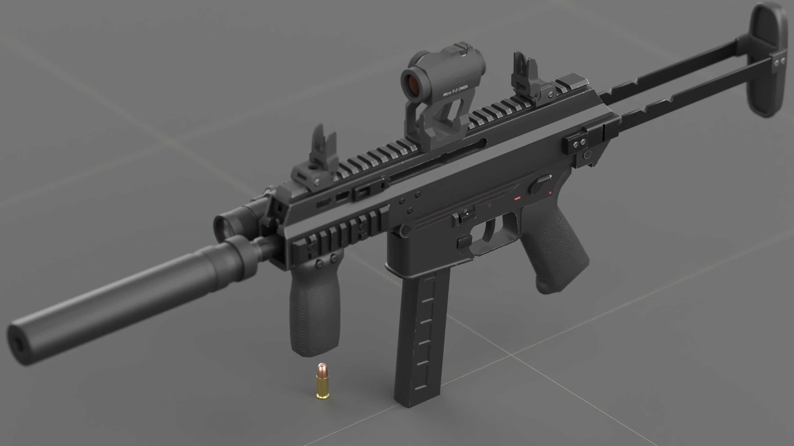 B and T APC PRO 9mm with suppressor and Surefire x400rv Low-poly 3D model_19