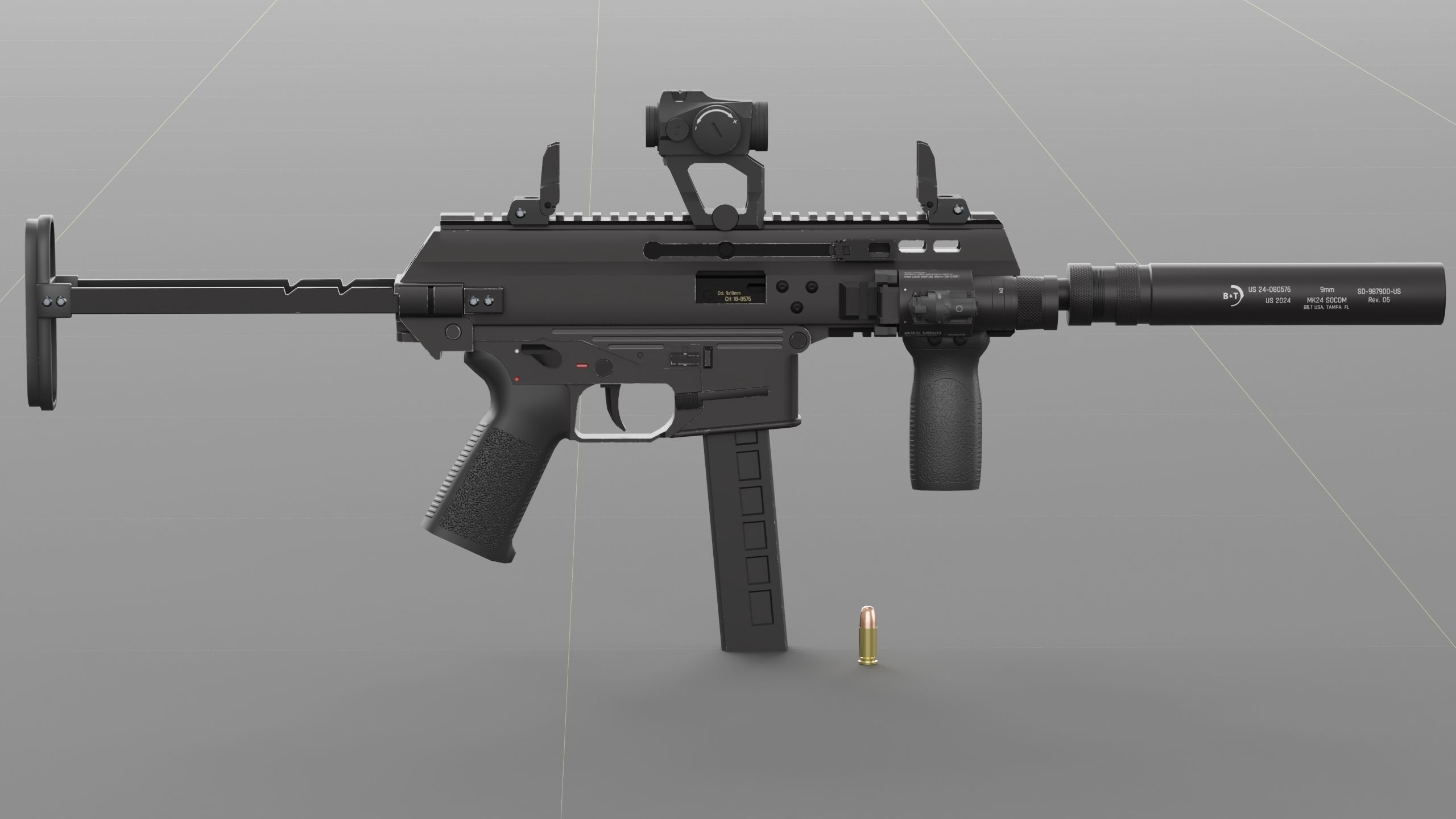 B and T APC PRO 9mm with suppressor and Surefire x400rv Low-poly 3D model_26