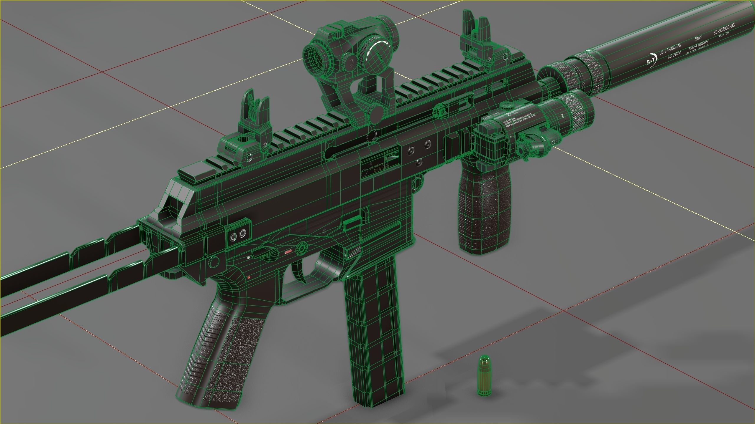 B and T APC PRO 9mm with suppressor and Surefire x400rv Low-poly 3D model_5